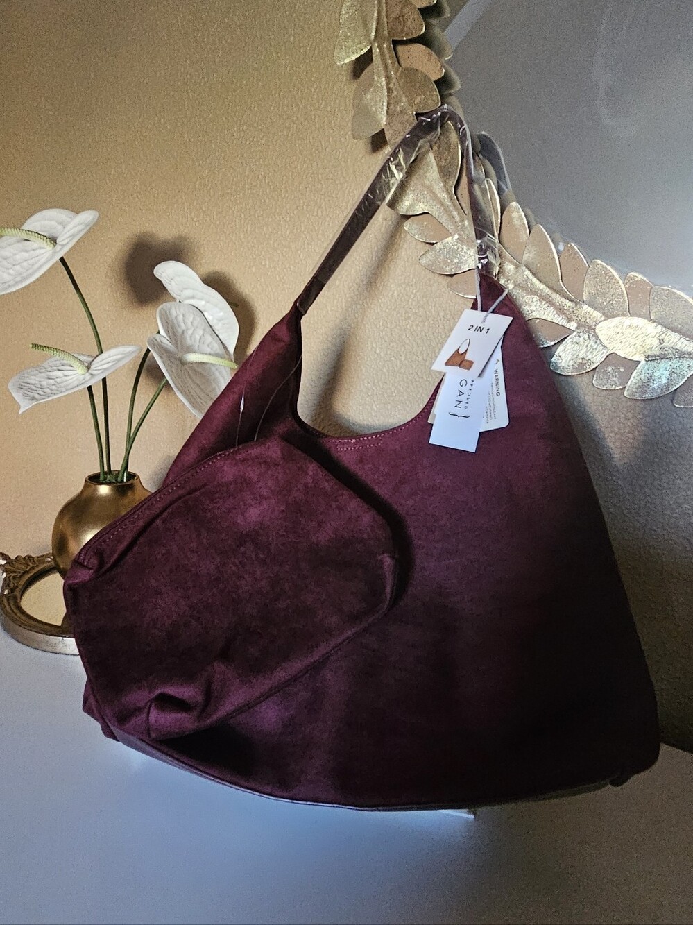 Giani Bernini Burgundy Suede Shoulder Hobo with Removable Pouch